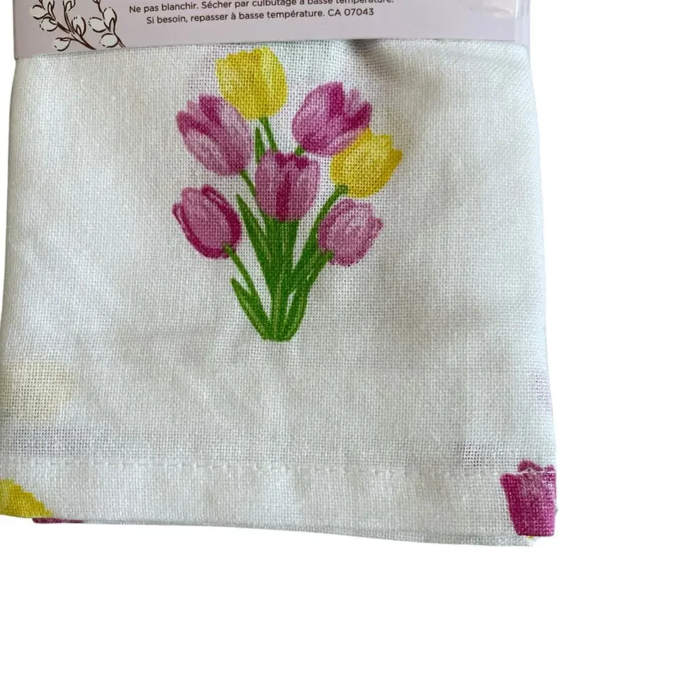 8pc Rachel Ashwell THE FARMHOUSE Cotton Napkins 18x18 Embroidered Tulips New